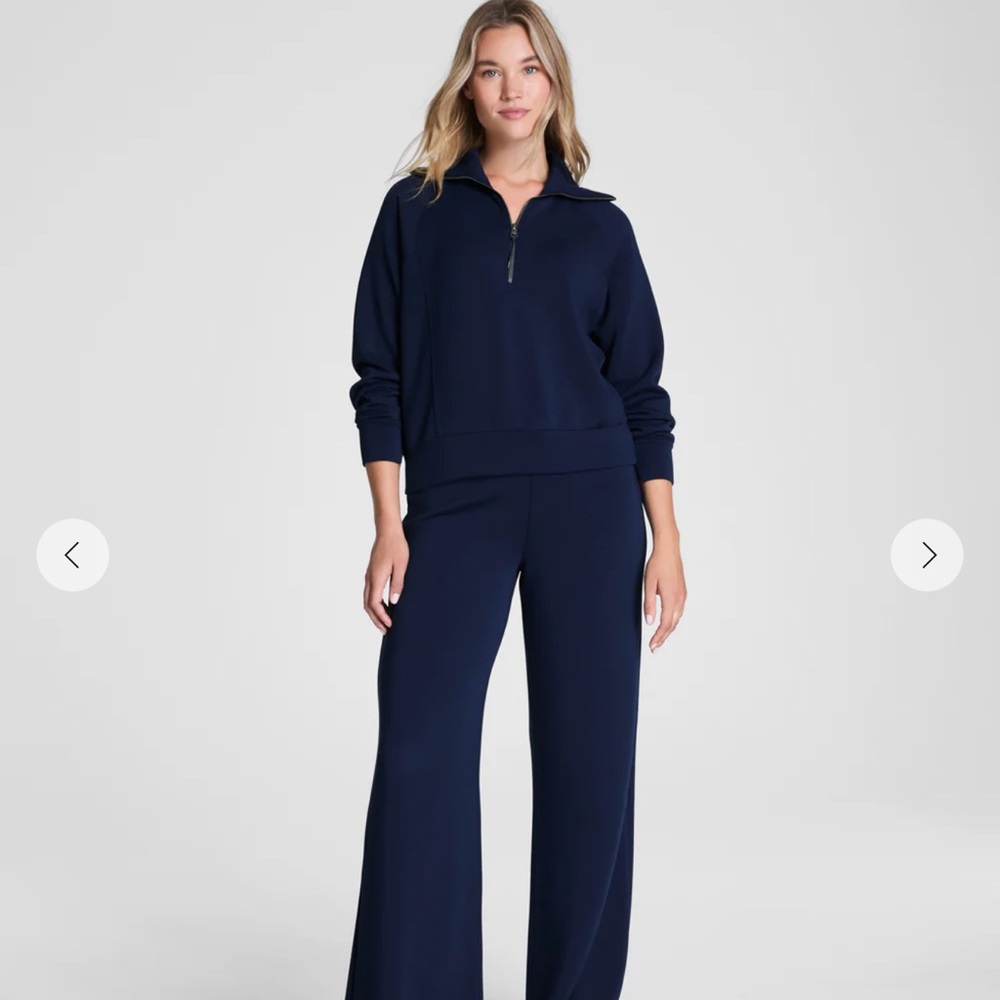 SPANX Women's Wide Leg Navy Pant and Zip Top Set